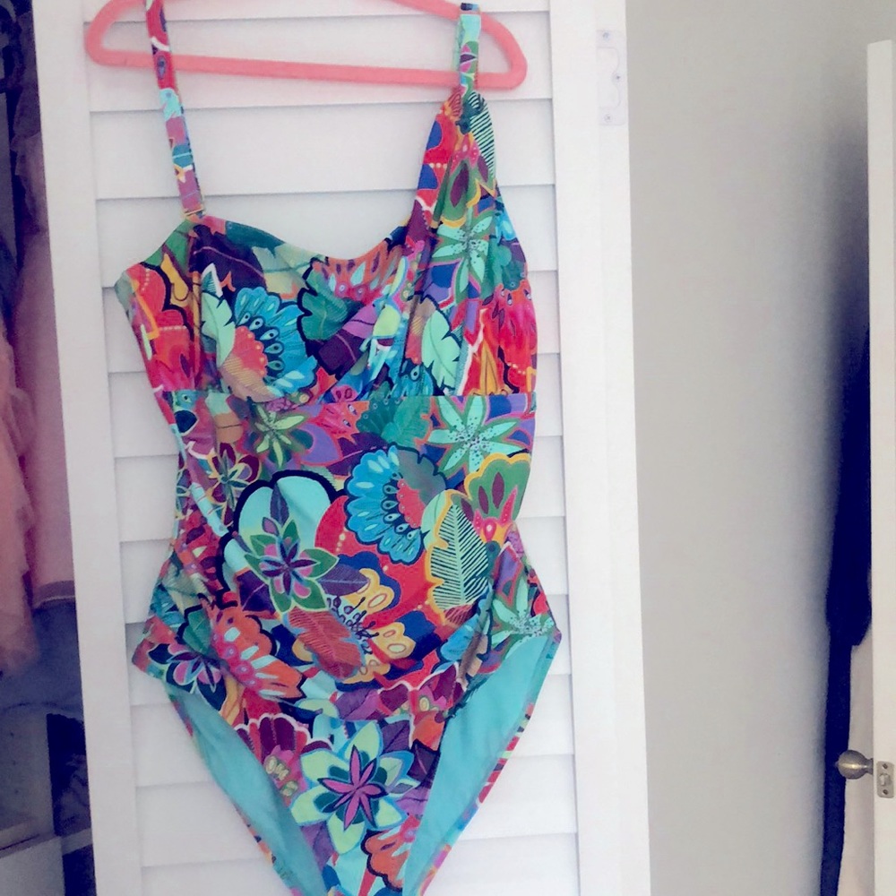 Blue Rod Beattie one piece bathing suit sz 14